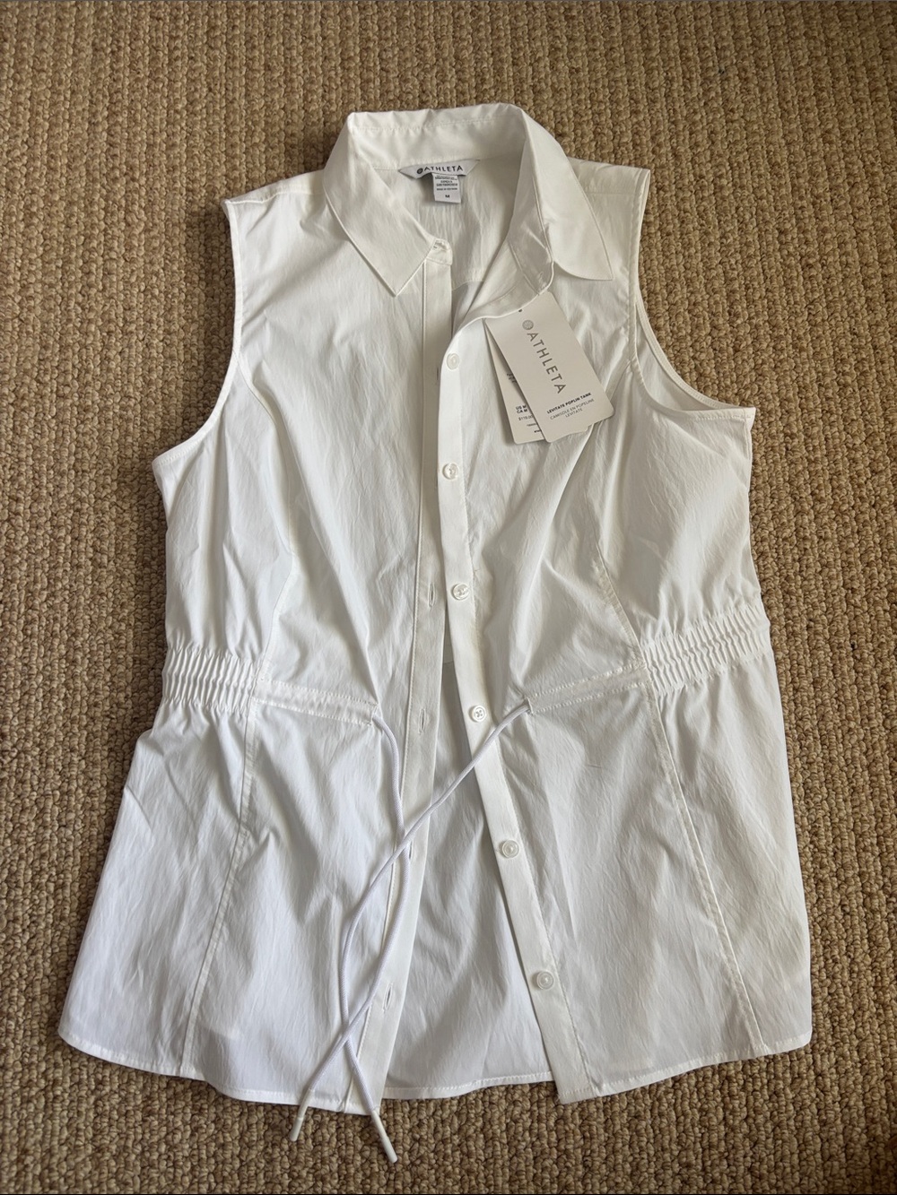 Athleta White Sleeveless Button-Down Drawstring Waist Tank